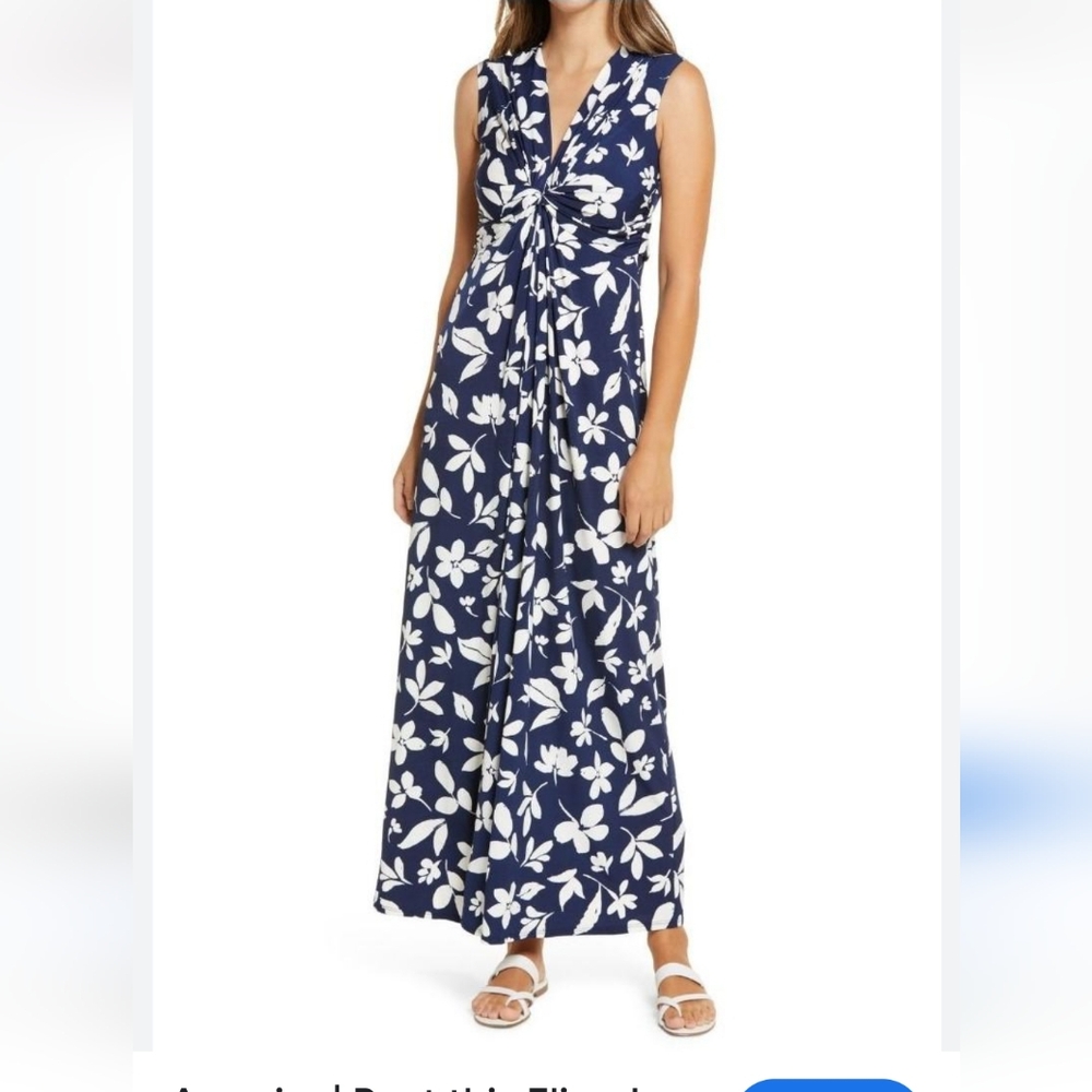 Eliza J Blue and White Floral Maxi Dress